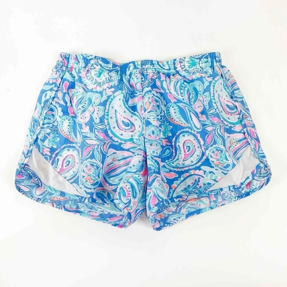 LILLY PULITZER Luxletic Ocean Trail Shorts Zanzibar Blue Fish Kiss